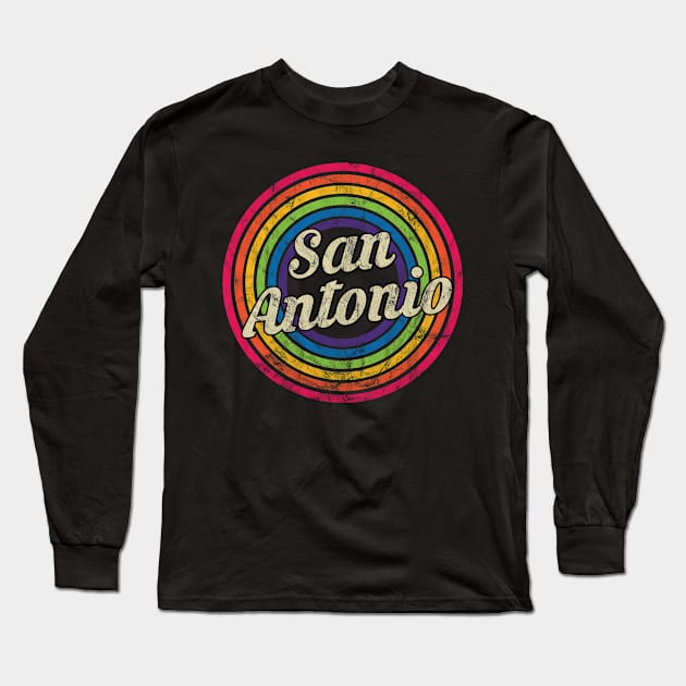 San Antonio - Retro Rainbow Faded-Style Long Sleeve T-Shirt by MaydenArt